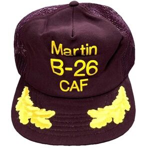 Vintage Trucker Hat Cap Snap Back Mesh USA Martin B-26 Plane Maroon Gold 80s